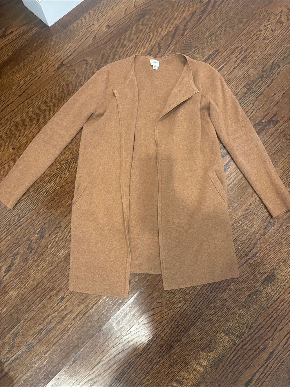 Lightweight Open-Front Sweater Jacket in Camel